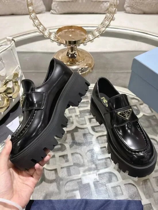 Women's Black Patent Prada Loafers - Picture 3 of 9